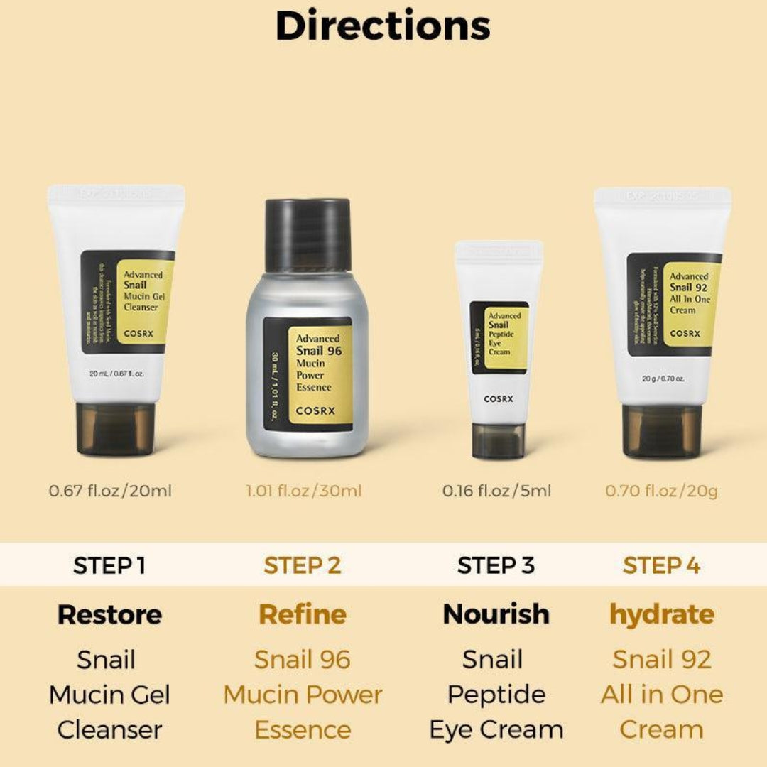 COSRX All About Snail Kit – 4-Step Advanced Snail Mucin Skincare Trial Set